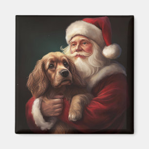 Aimant Cocker Spaniel avec Noël Festif du Père Noël