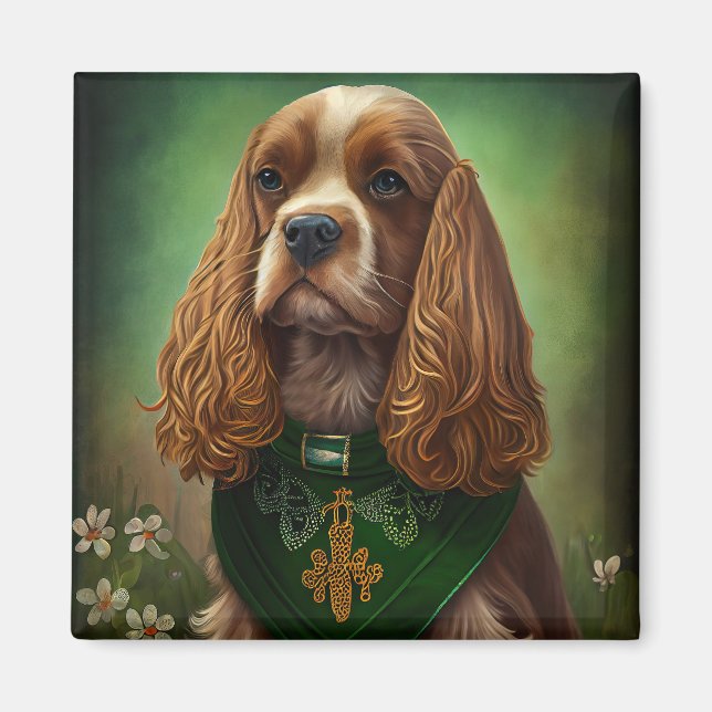 Aimant Cocker Spaniel Chien en robe de fête St. Patrick (Devant)
