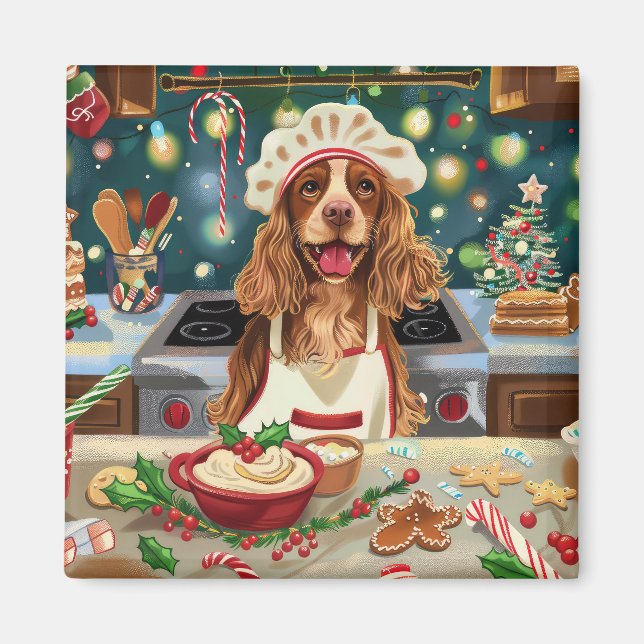 Aimant Cocker Spaniel Gîtes : Noël Festif (Devant)