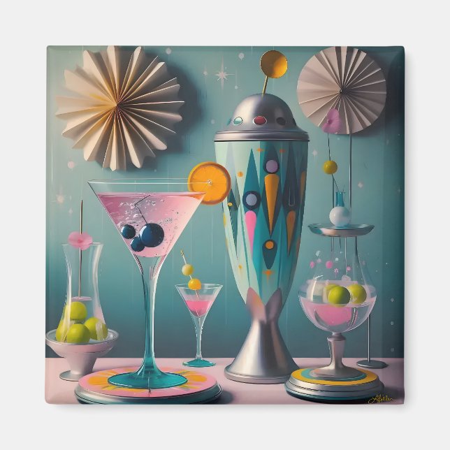 Aimant Cocktail atomique futuriste du milieu du siècle (Devant)