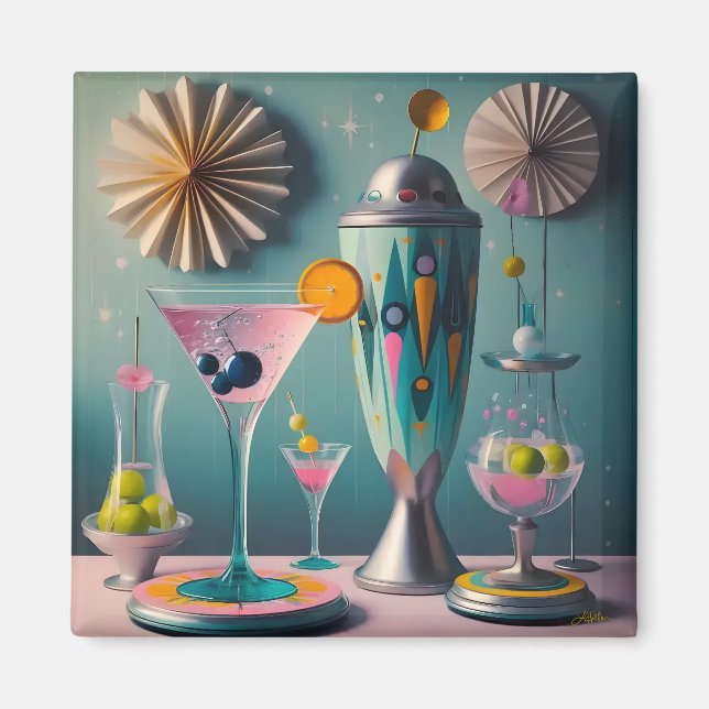 Aimant Cocktail atomique futuriste du milieu du siècle (Devant)