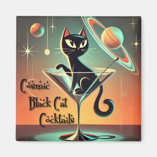 Aimant Cocktails de chat noir cosmique futuriste atomique