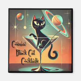 Aimant Cocktails de chat noir cosmique futuriste atomique