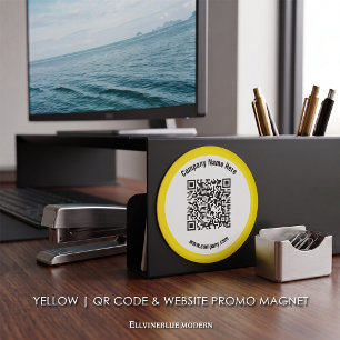 Aimant Code QR personnalisé jaune et promotion de site We