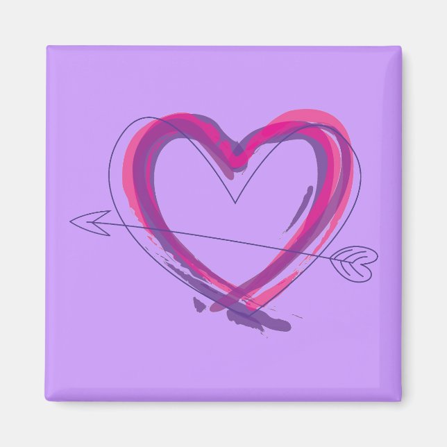 Aimant Coeur Abstrait en violet et rose (Devant)