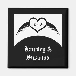 Aimant Coeur ailé gothique Mariage Personnalisé Monogramm