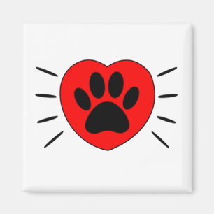 Aimant Coeur Amoureux des chiens Et Empreinte de patte