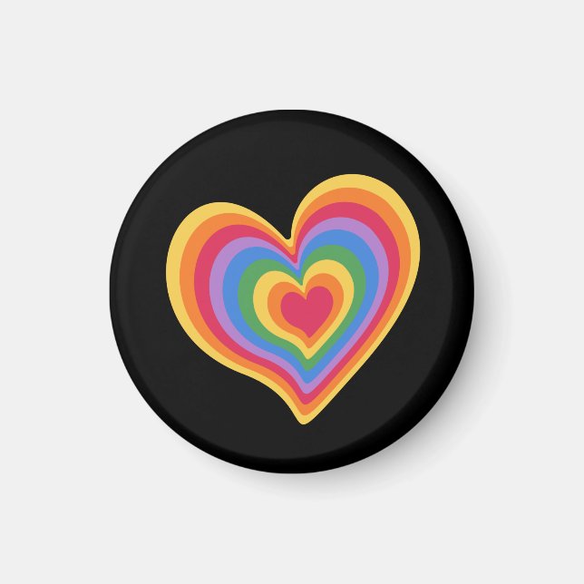 Aimant Coeur arc en ciel. Fierté amour gay (Devant)