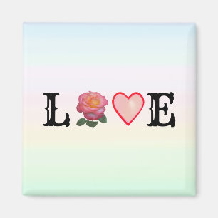 Aimant Cœur d'amour et fleur de rose rose sur des couleur