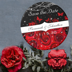 Aimant Cœur de rose noire rouge Sauvegarder la date sous 
