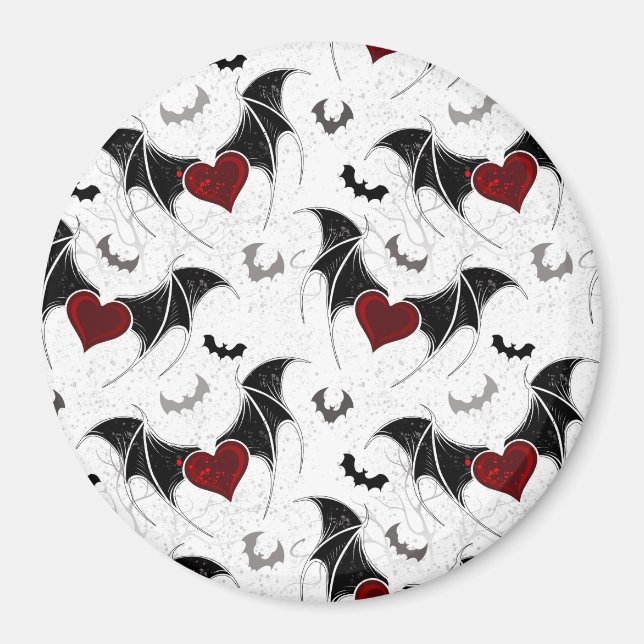 Aimant Coeur d'Halloween avec ailes de chauve-souris noir (Devant)