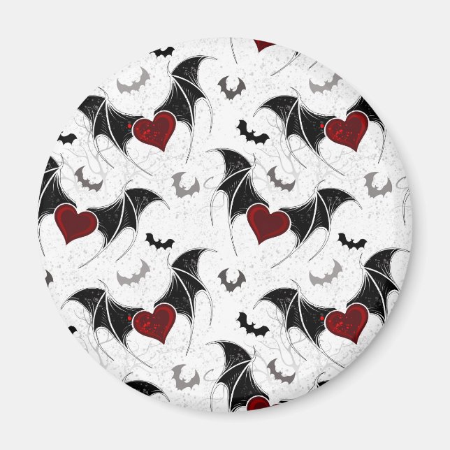 Aimant Coeur d'Halloween avec ailes de chauve-souris noir (Devant)