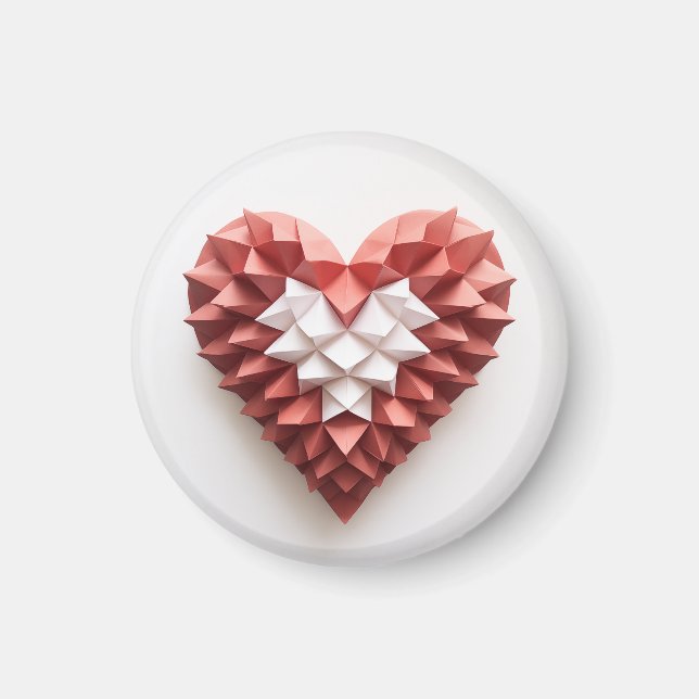 Aimant Coeur d'origami rouge et blanc (Devant)
