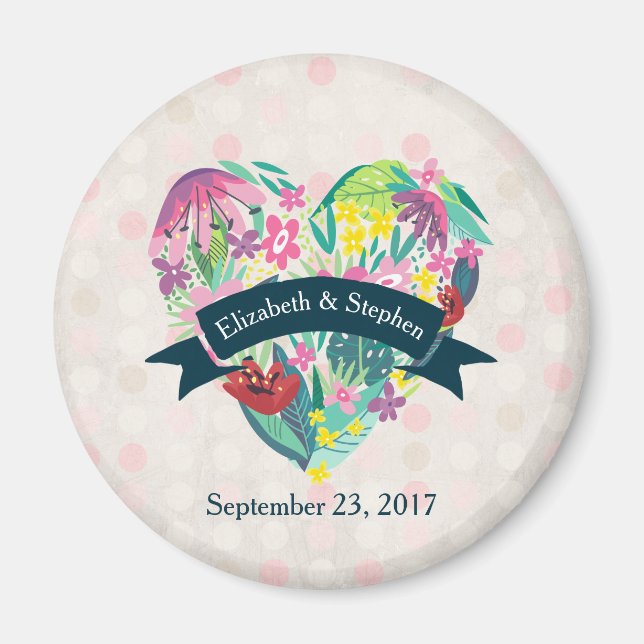 Aimant Coeur floral mignon avec Mariage de fleurs tropica (Devant)