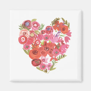 Aimant Coeur floral   Valentine II chic d'aquarelle