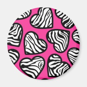Aimant Coeur mignon fuschia rose noir blanc zèbre motif