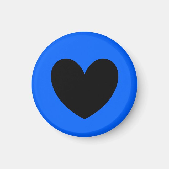Aimant Coeur noir sur bleu (Devant)