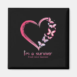 Aimant Coeur papillon rose Je suis un survivant Cancer du