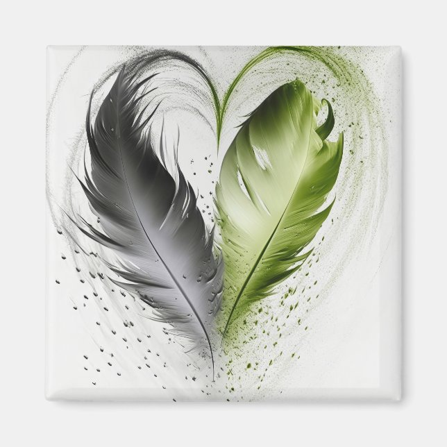 Aimant Cœur plume - Vert lime (Devant)