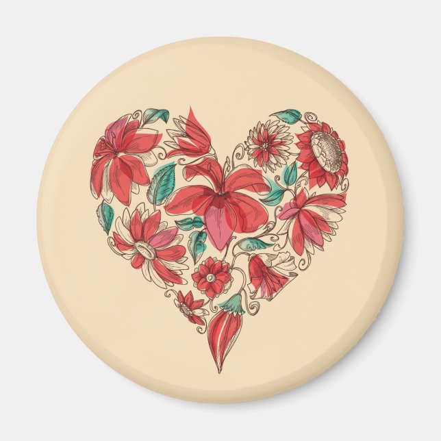 Aimant Coeur rétro des fleurs symbole d'amour (Devant)