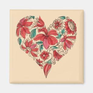 Aimant Coeur rétro des fleurs symbole d'amour
