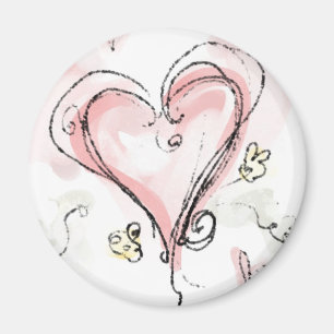 Aimant Cœur Rose Gribouillé