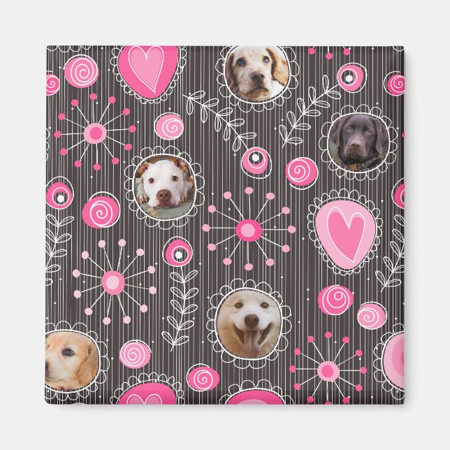Aimant Coeur rose mignon et Flower Chien Maman Photo Coll (Devant)