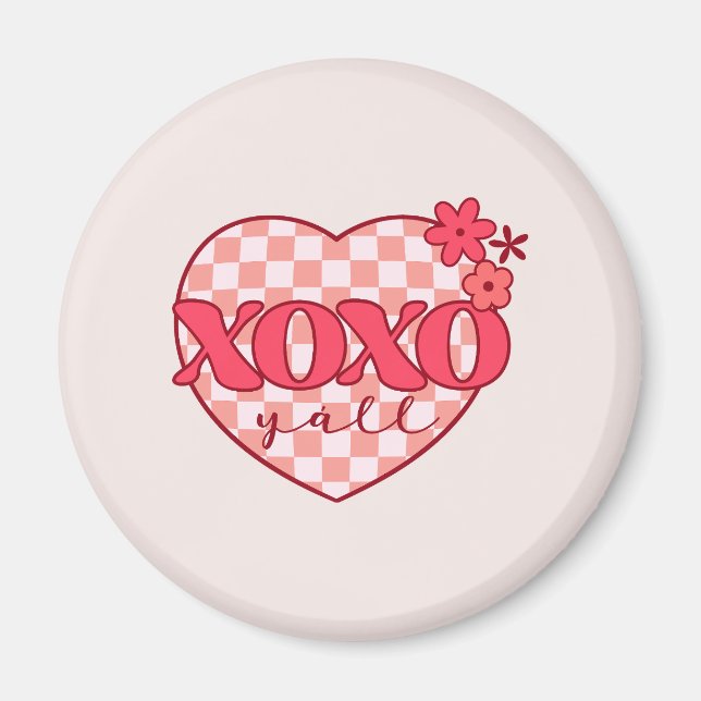 Aimant Coeur rose Xoxo Hugs et baisers (Devant)