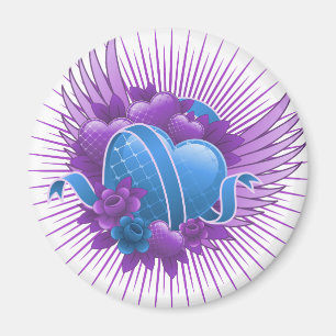 Aimant Coeurs bleus Roses et ailes