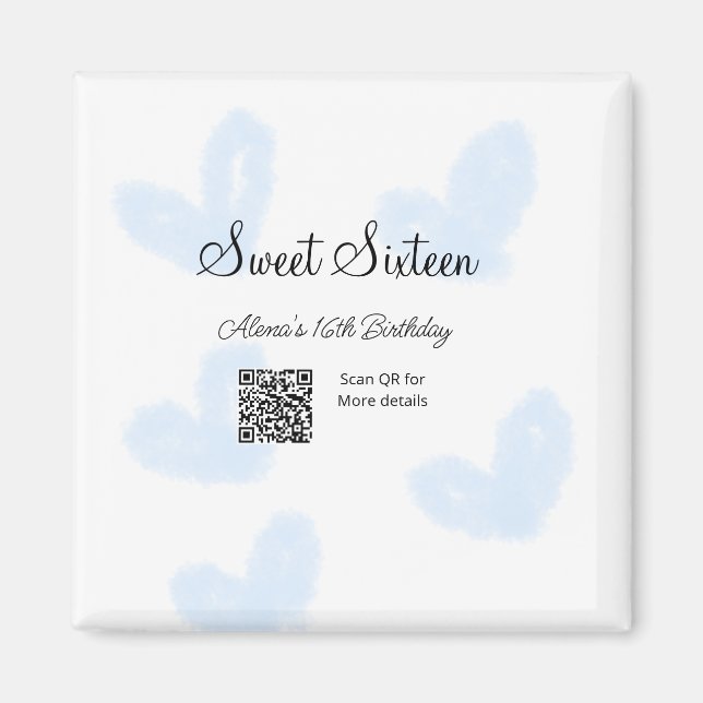 Aimant Coeurs d'aquarelle bleu QR Sweet sixteen anniversa (Devant)