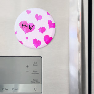 Aimant Coeurs d'aquarelle rose Personnalisé Nom de couple