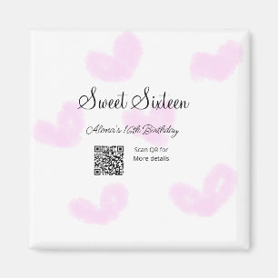 Aimant Coeurs d'aquarelle rose QR Sweet sixteen anniversa