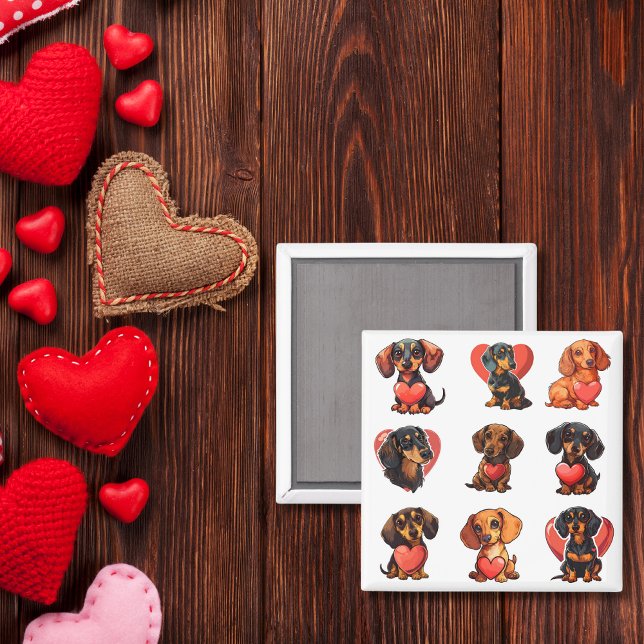 Aimant Coeurs de chien Valentine Dachshund (Valentine Dachshund dog hearts Magnet)