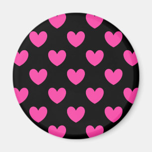 Aimant Coeurs de polka rose Fuchsia sur noir