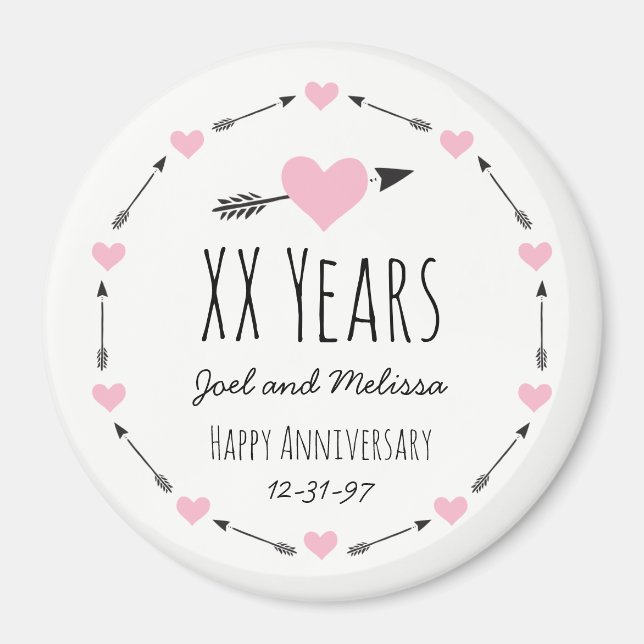 Aimant Coeurs et flèches Anniversaire Mariage personnalis (Devant)