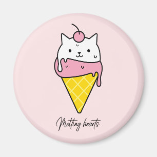 Aimant Coeurs fondus - Chat à la crème glacée d'été