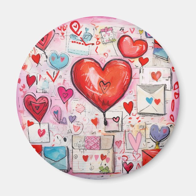 Aimant Coeurs lunaires et lettres d'amour Motif (Devant)