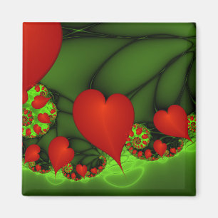 Aimant Coeurs rouges Lime vert Moderne Art Abstrait fract