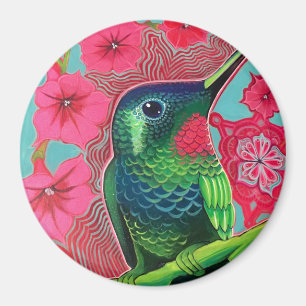 Aimant Colibri avec des pétunias