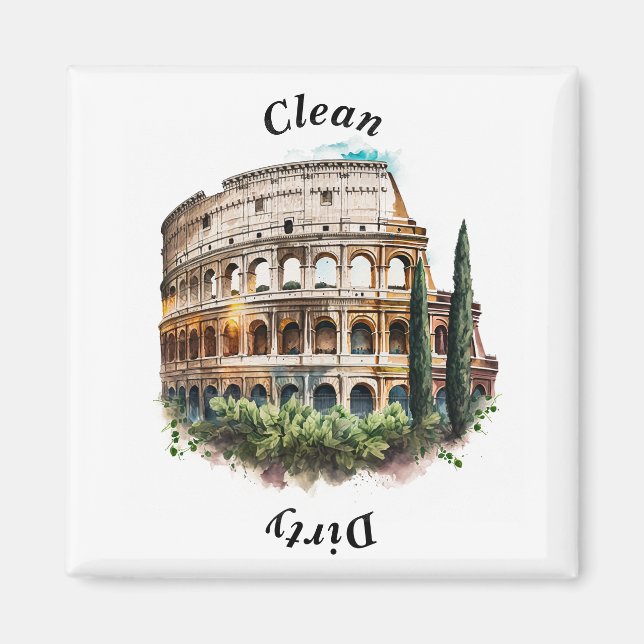 Aimant Colisée romaine Aquarelle propre / sale lave-vaiss (Devant)