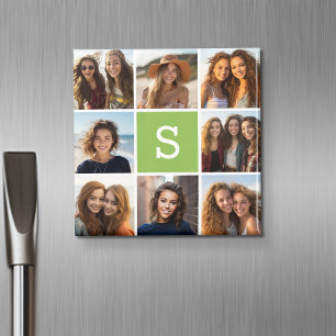 Aimant Collage photo Monogramme personnalisé - Vert citro