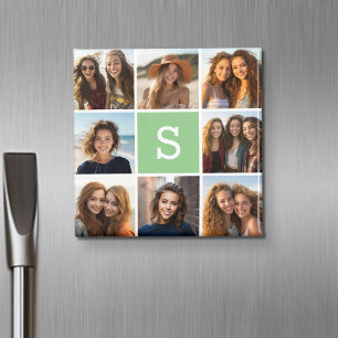 Aimant Collage photo Monogramme personnalisé Vert menthe