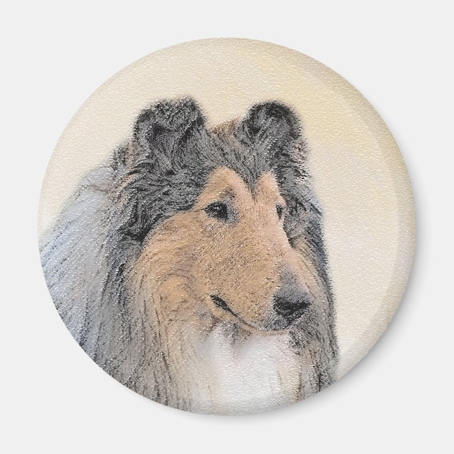 Aimant Collie (Rough) Peinture - Cute Original Chien Art (Devant)
