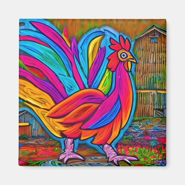 Aimant Coloré Abstrait Cartoon Barn Rooster (Devant)