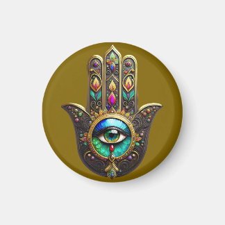 Aimant Colorful Brown Gold Hamsa Rainbow Color Third Eye