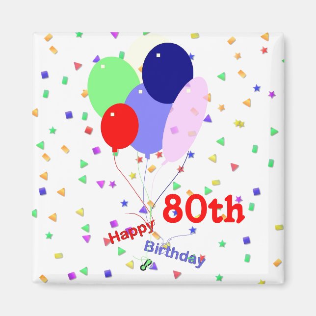 Aimant Colorful Joyeux 80e Anniversaire Ballons (Devant)