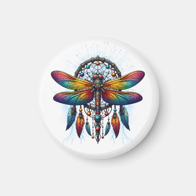 Aimant Colorful Psychedelic Dragonfly Dreamcatcher Boho (Devant)
