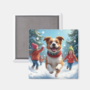 Aimant Combat de boules de neige de Border Terrier Peintu