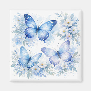 Aimant Composition florale Papillon Bleu