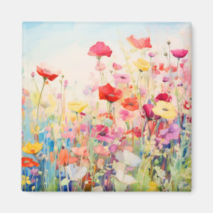 Aimant Concept de pavot à fleurs sauvages Art coloré Abst